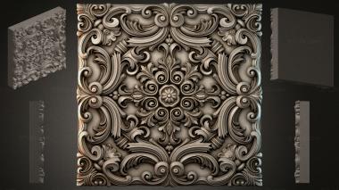 Round decor, rosettes Baroque panel with scrolls and a floral center 3d model