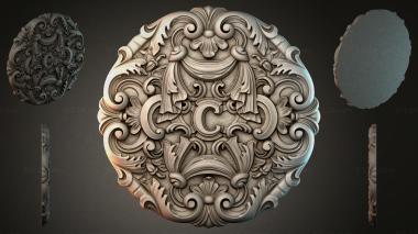 Round decor, rosettes Round panel with scrolls and shells 3d model