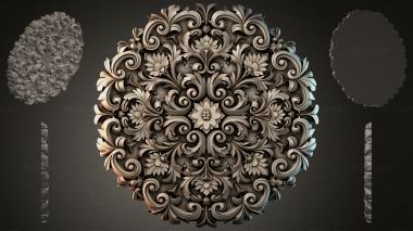 Round decor, rosettes Carved panel with floral scrolls and rosettes 3d model