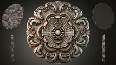 Round decor, rosettes Ornament with a medallion, swirls and radial pattern 3d model