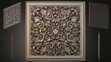 Round decor, rosettes Square panel with volutes and floral ornament 3d model