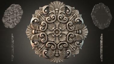 Round decor, rosettes Carved medallion with scrolls and fan motifs 3d model