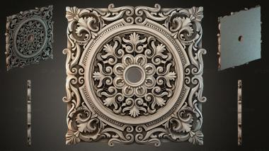 Round decor, rosettes Square rosette with a round medallion and volutes 3d model