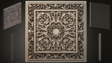 Round decor, rosettes Square panel with symmetrical acanthus ornament and volutes 3d model