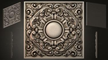 Round decor, rosettes Square panel with a central sphere and volutes 3d model