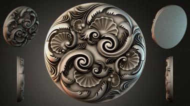 Round decor, rosettes Round rosette with volutes and shells 3d model
