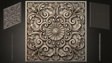 Round decor, rosettes Square panel with volutes and a central rosette 3d model