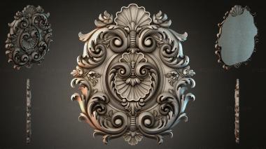 Round decor, rosettes Baroque cartouche with scrolls and shell 3d model
