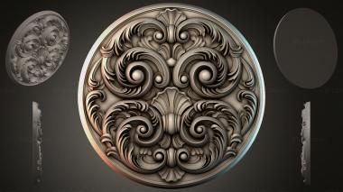 Round decor, rosettes Round rosette with double spirals and leaves 3d model