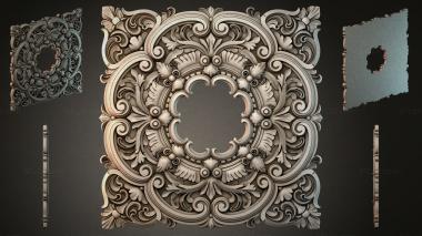 Round decor, rosettes Square panel with scrolls and floral baroque motifs 3d model
