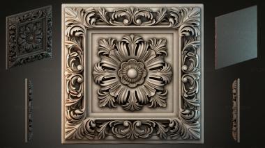 Round decor, rosettes Square cassette with a central flower and acanthus scrolls 3d model