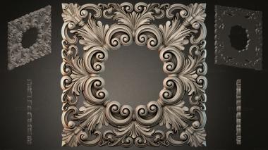 Round decor, rosettes Square ornament with volutes and acanthus leaves 3d model