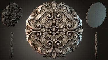 Round decor, rosettes Square cartouche with volutes and floral ornament 3d model