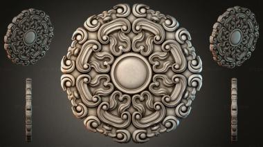Round decor, rosettes Ceiling rosette with volutes and a central sphere 3d model