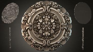 Round decor, rosettes Round carved medallion with swirls and floral ornament 3d model