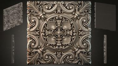 Round decor, rosettes Square panel with volutes and a central medallion 3d model