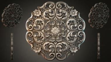 Round decor, rosettes Carved ornament with volutes and floral elements 3d model