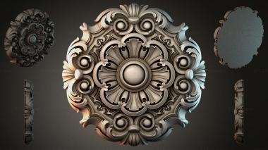 Round decor, rosettes Ceiling rosette with concentric rings and radial petals 3d model