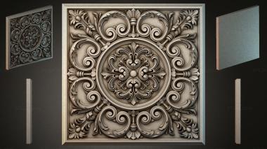 Round decor, rosettes Square panel with swirls and a central rosette 3d model