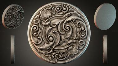 Round decor, rosettes Round rosette with volutes and floral scrolls 3d model
