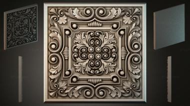 Round decor, rosettes Square panel with classic acanthus ornament and spiral volutes 3d model