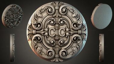 Round decor, rosettes Round rosette with swirls and floral ornament 3d model