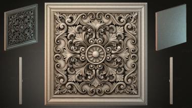 Round decor, rosettes Square panel with rocaille ornament and central rosette 3d model