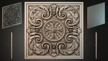 Round decor, rosettes Square panel with central rosette and spiral acanthus 3d model