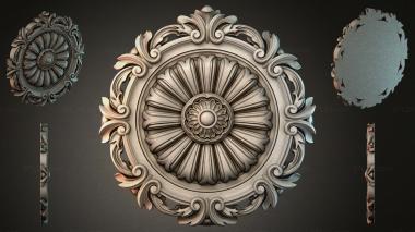 Round decor, rosettes Ceiling rosette with volutes and a central flower 3d model