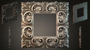 Round decor, rosettes Ornate square frame with volutes and palmettes 3d model