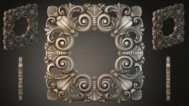 Round decor, rosettes Square frame with volutes and shells in a classic style 3d model
