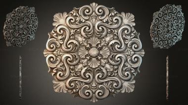 Round decor, rosettes Square ornament with volutes and shells for CNC 3d model