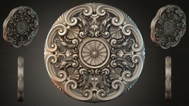Round decor, rosettes Round rosette with volutes and radial ornament 3d model