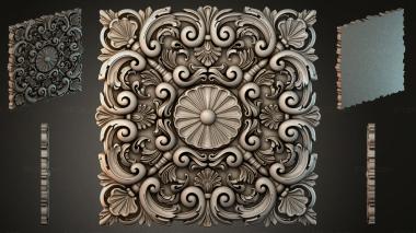 Round decor, rosettes Square panel with acanthus and spirals 3d model