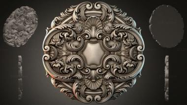 Round decor, rosettes Carved cartouche with scrolls and shells 3d model