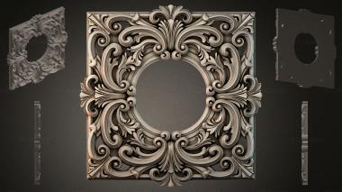 Round decor, rosettes Square frame with oval opening and scrolls 3d model
