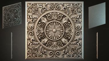 Round decor, rosettes Square panel with a central rosette and spiral curls 3d model