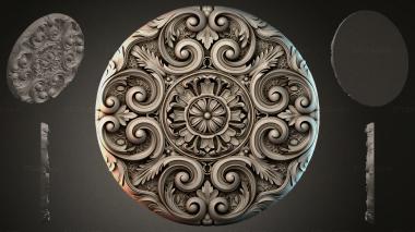 Round decor, rosettes Round panel with spirals and a central flower 3d model