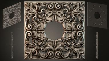 Round decor, rosettes Square panel with volutes and leaves in the rocaille style 3d model