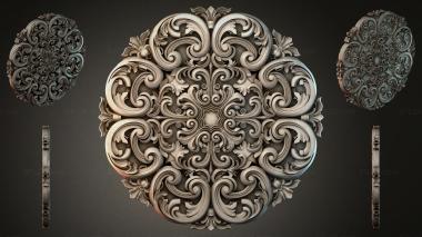 Round decor, rosettes Rosette with symmetrical curls and leaves 3d model