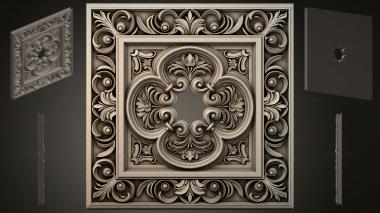 Round decor, rosettes Square panel with volutes and a central rosette 3d model