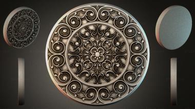 Round decor, rosettes Round carved rosette with volutes and a central floral medallion 3d model