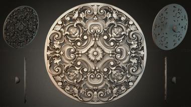 Round decor, rosettes Round carved panel with volutes and floral elements 3d model