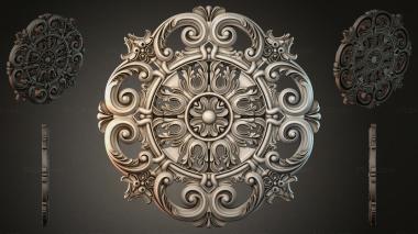 Round decor, rosettes Round carved panel with floral ornament and spirals 3d model