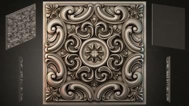 Round decor, rosettes Panel with volutes and a star - a classic ornament for CNC 3d model