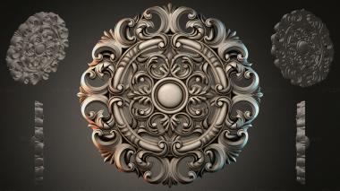 Round decor, rosettes Round rosette with baroque scrolls and a central sphere 3d model