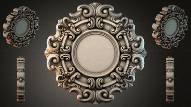 Round decor, rosettes Baroque rosette with volutes and a round medallion 3d model