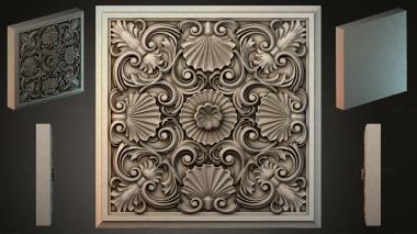Round decor, rosettes Panel with volutes, shells and a floral medallion 3d model