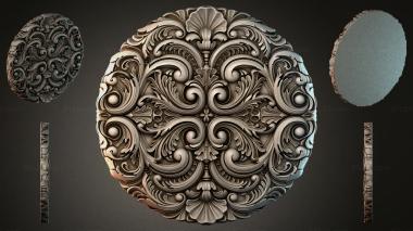 Round decor, rosettes Round carved rosette with volutes and leaves 3d model