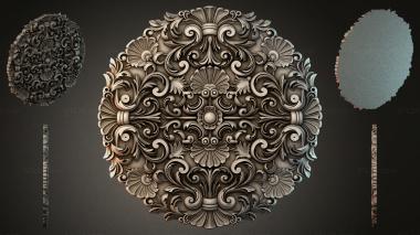 Round decor, rosettes Oval carved panel with scrolls and shells 3d model
